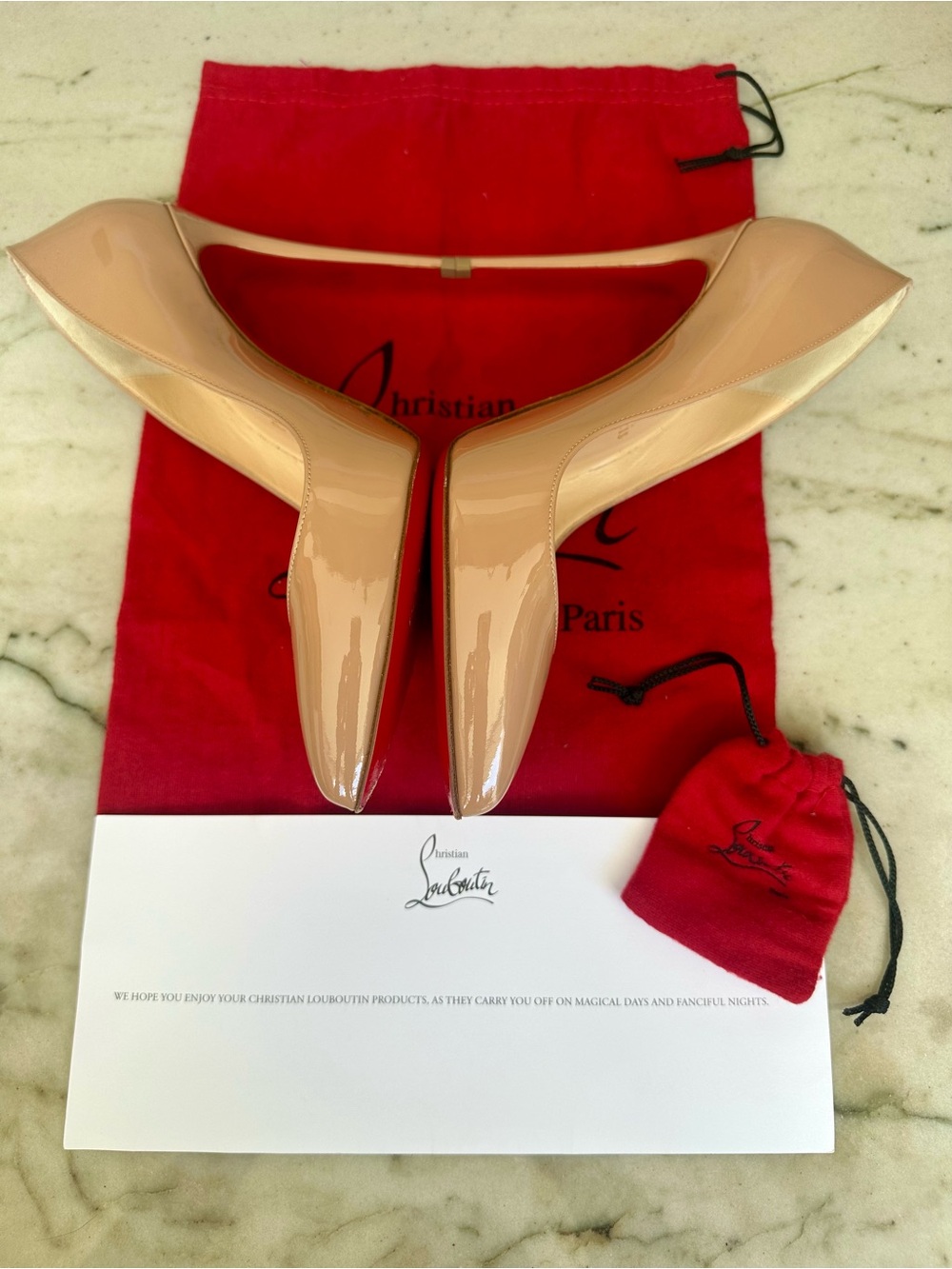 Christian Louboutin Pigalle Follies 100 Nude Patent Red Bottom Heels - Picture 7 of 11